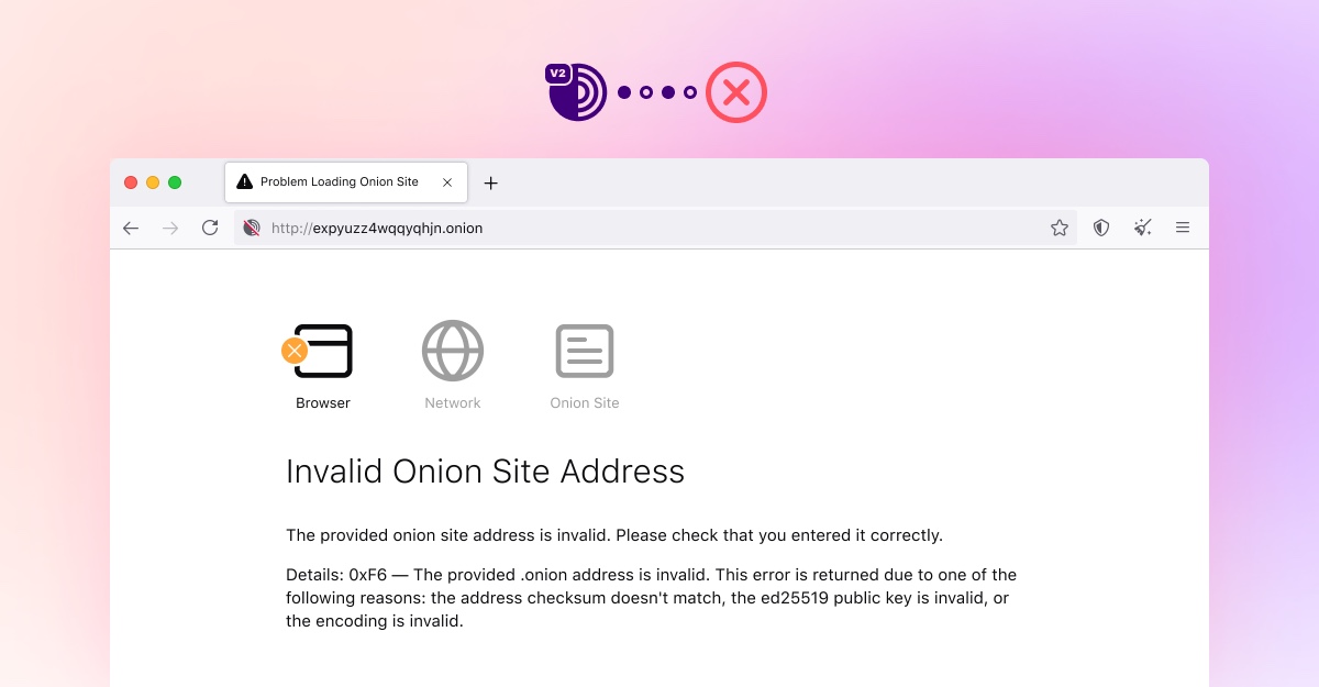 Lỗi địa chỉ trang Onion không hợp lệ do v2 không được sử dụng nữa
